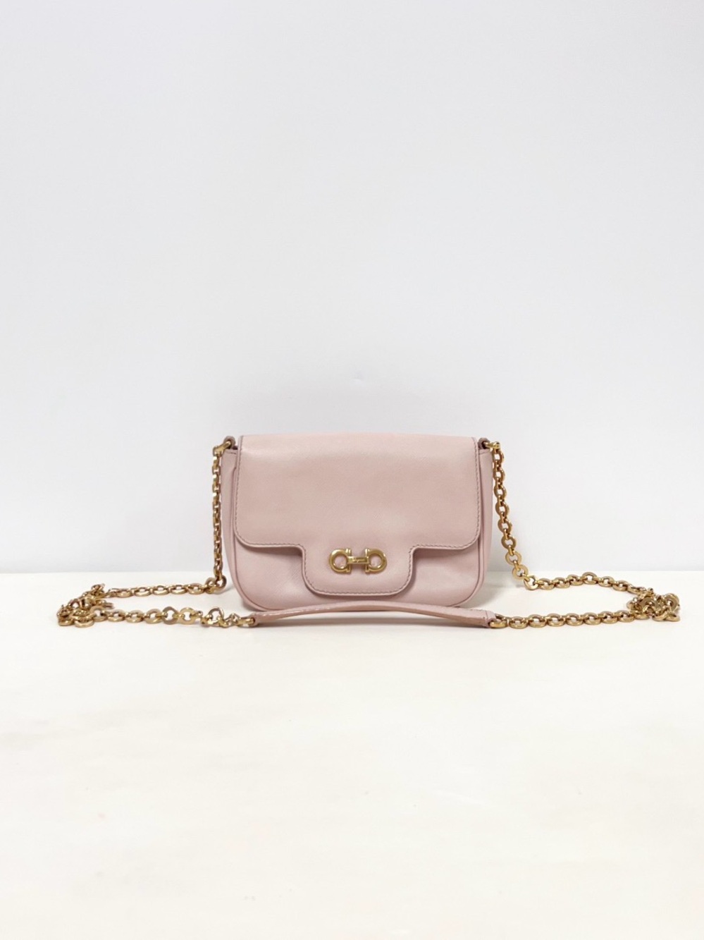 Salvatore Ferragamo Blush Pink Leather Crossbody with Gold Chain